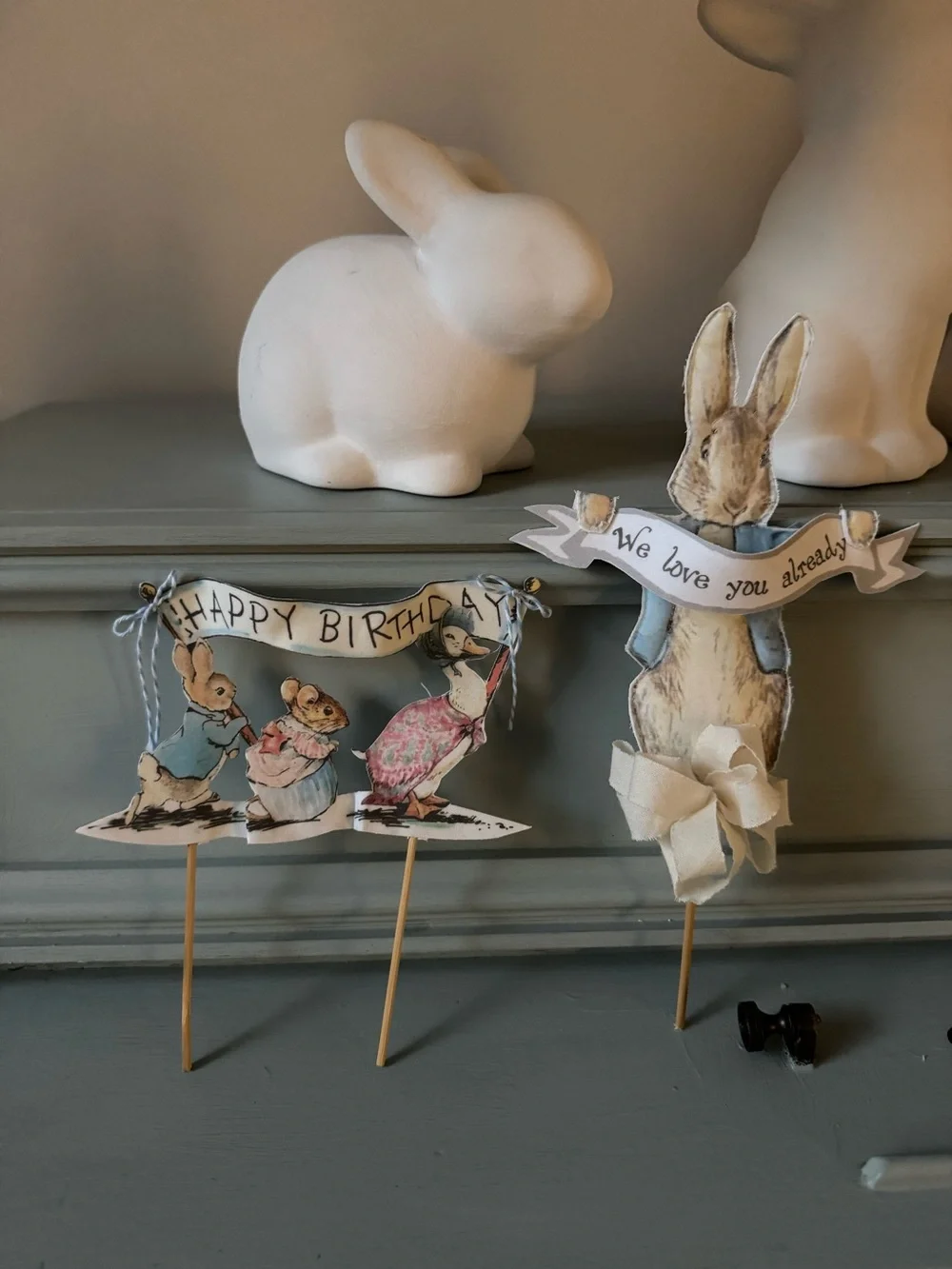 Reusable Neutral Peter Rabbit Cake Topper - White & Blue